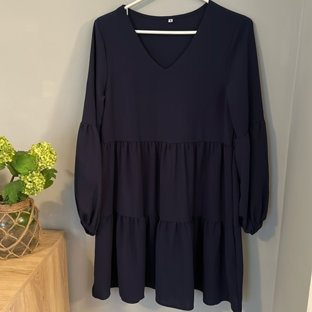 Amazon women’s dress navy blue flutter sleeve size small boho